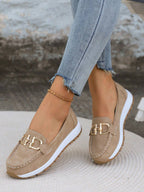 Mocassins compensés à boucle dorée kaki pour femme