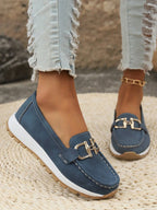 Mocassins compensés à boucle dorée marine bleu pour femme