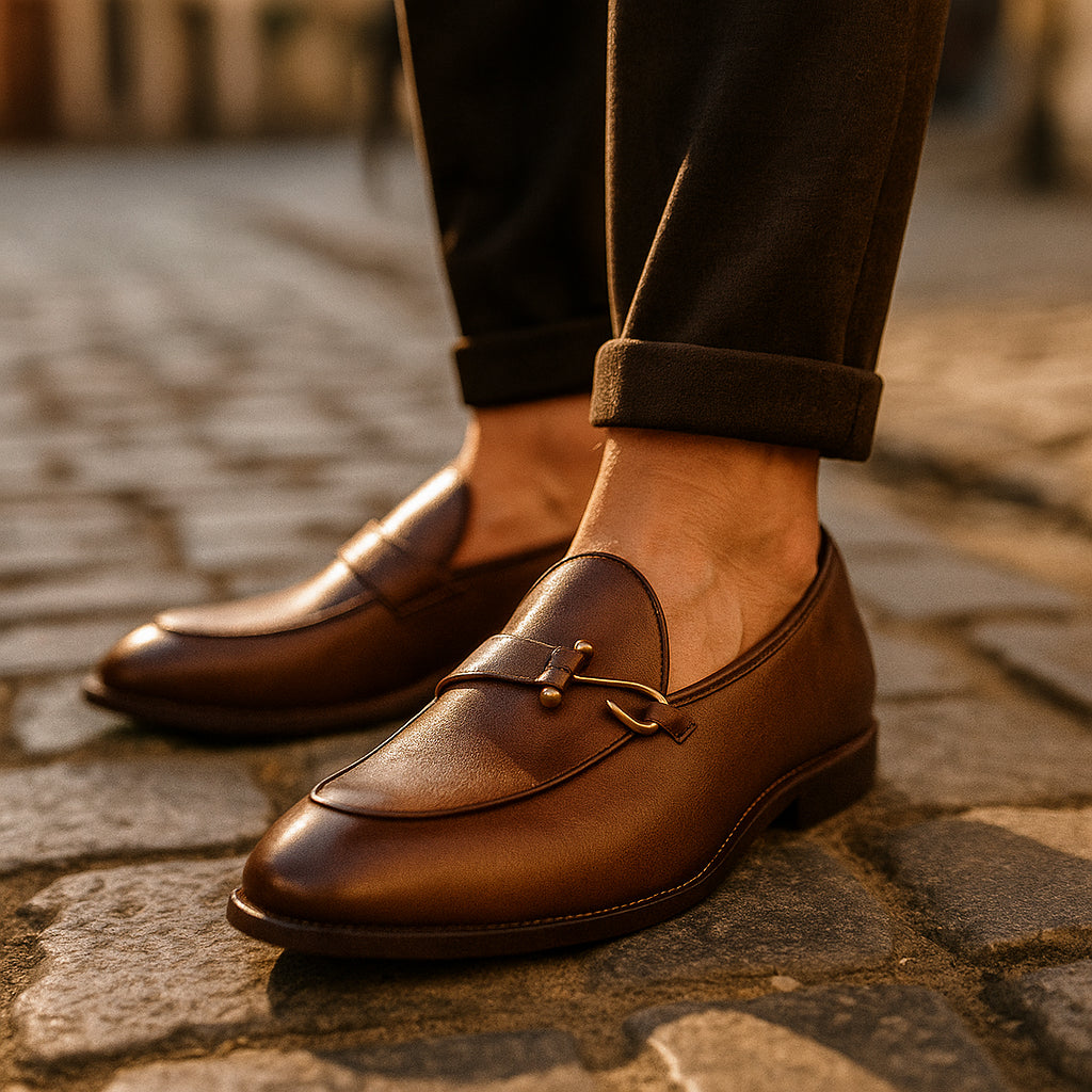 Mocassins cuir à boucle métal pour homme