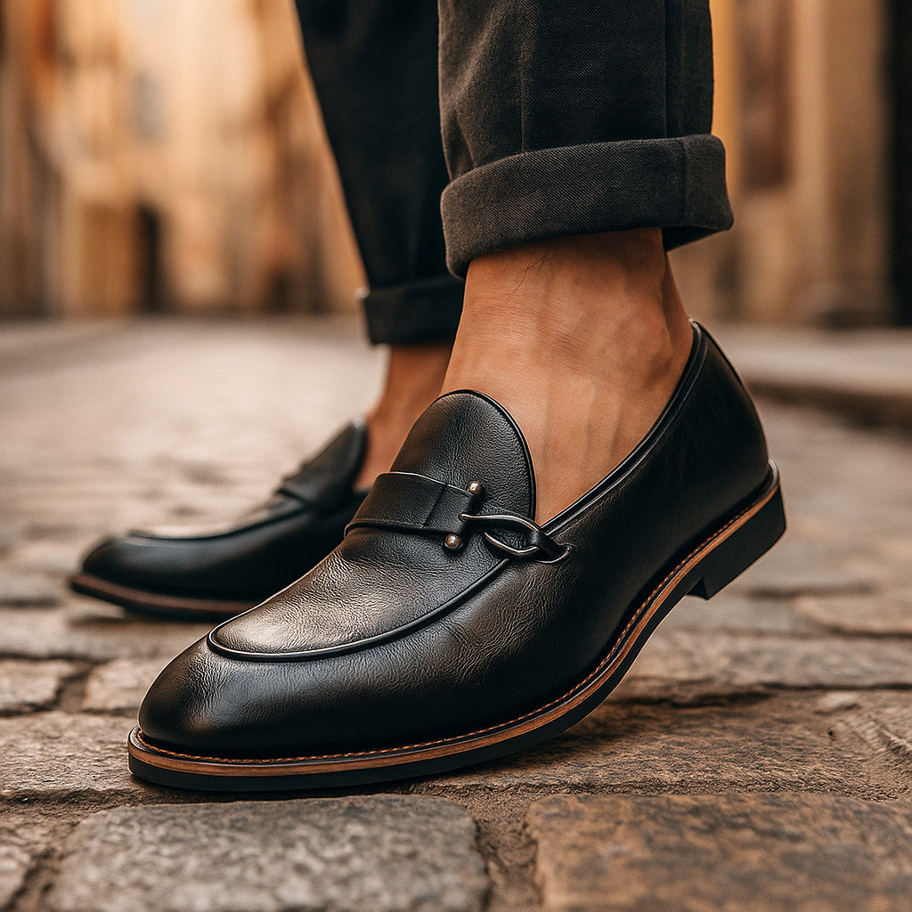 Mocassins cuir à boucle métal pour homme
