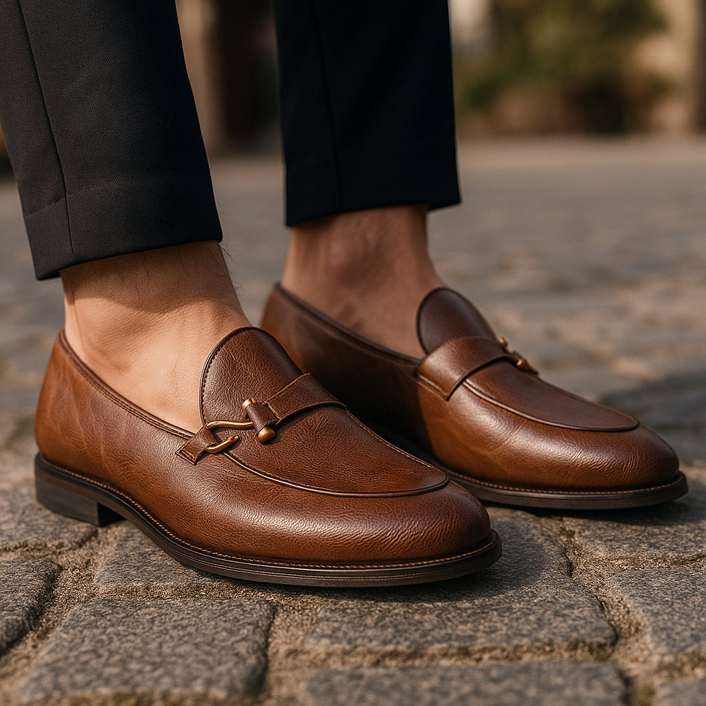 Mocassins cuir à boucle métal pour homme