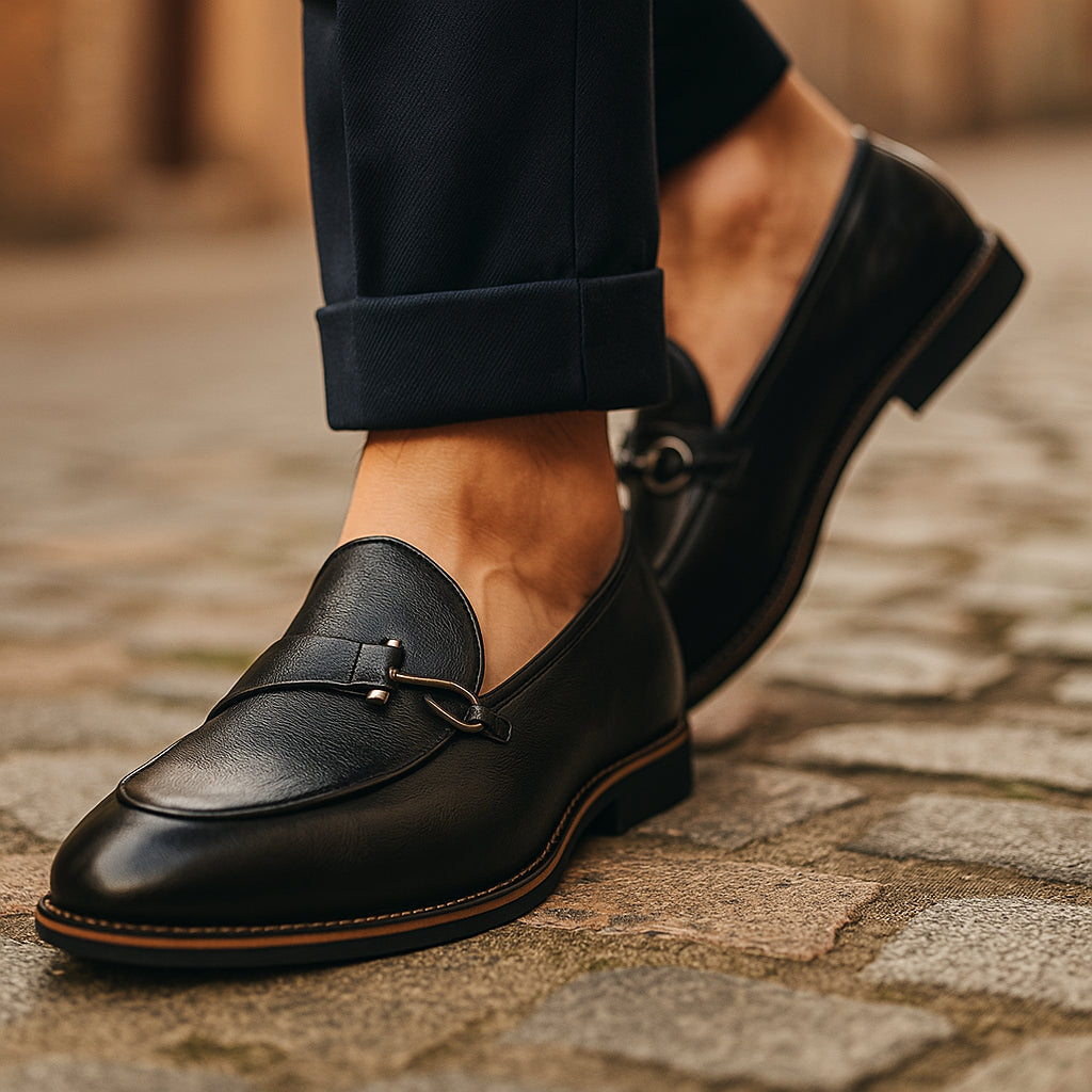 Mocassins cuir à boucle métal pour homme