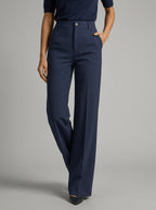Pantalon large taille haute avec plis bleu foncé pour femme