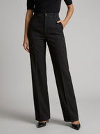 Pantalon large taille haute avec plis noir pour femme