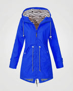 Parka imperméable à capuche avec cordons ajustables bleu pour femme