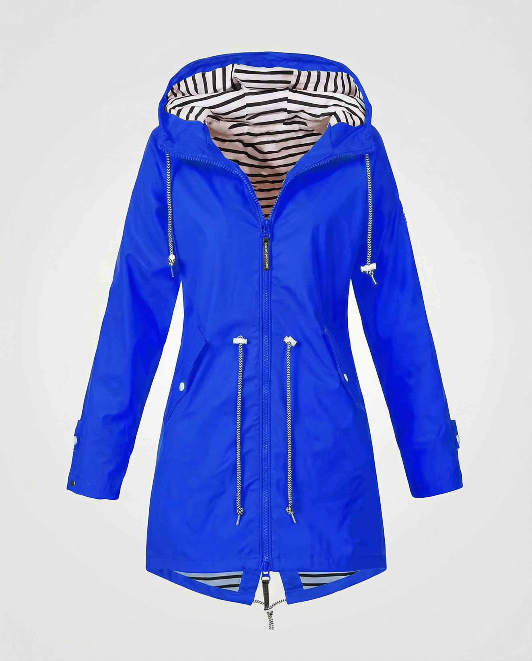 Parka imperméable à capuche avec cordons ajustables bleu pour femme