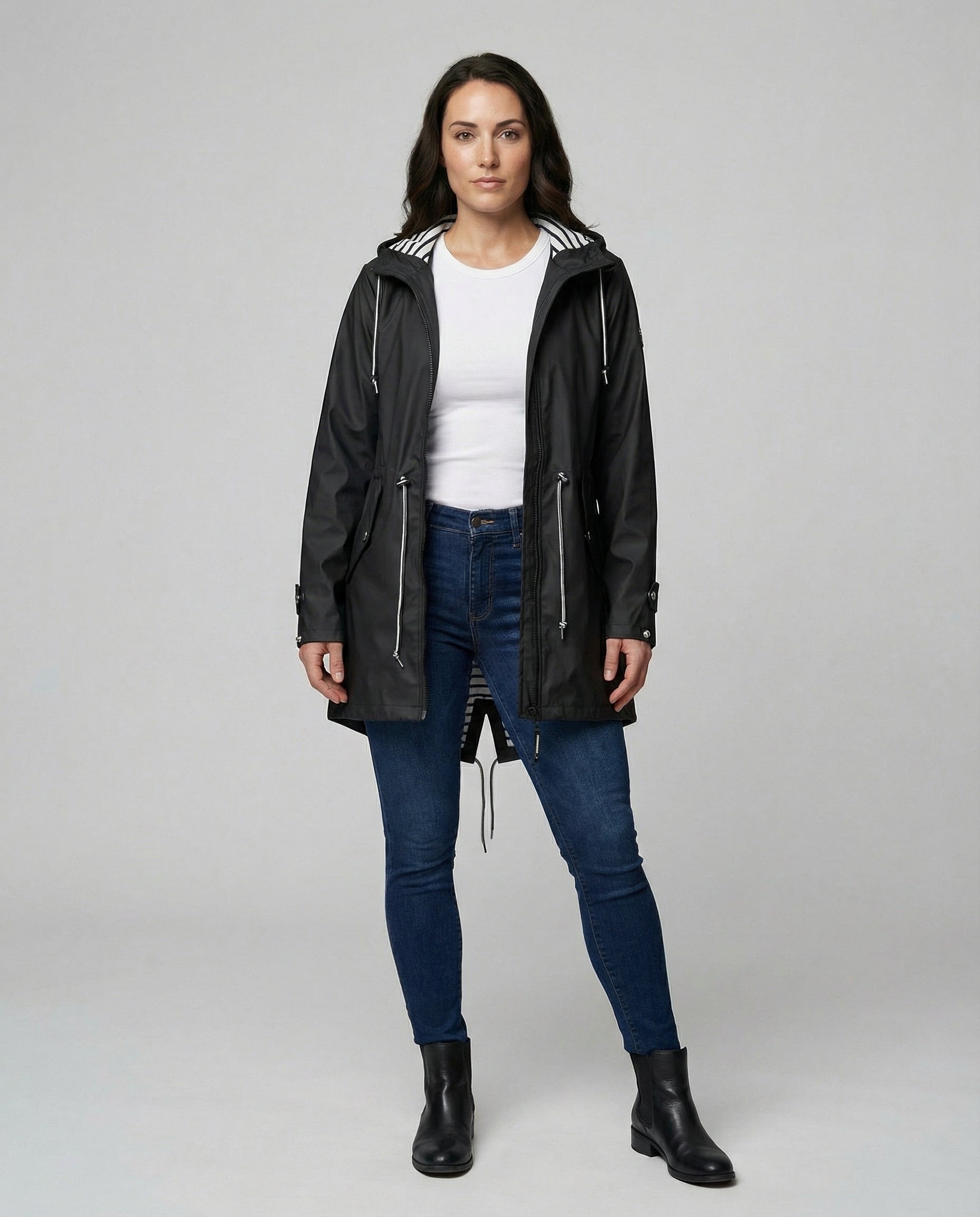 Parka imperméable à capuche avec cordons ajustables pour femme – vue 2