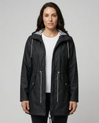 Parka imperméable à capuche avec cordons ajustables noir pour femme