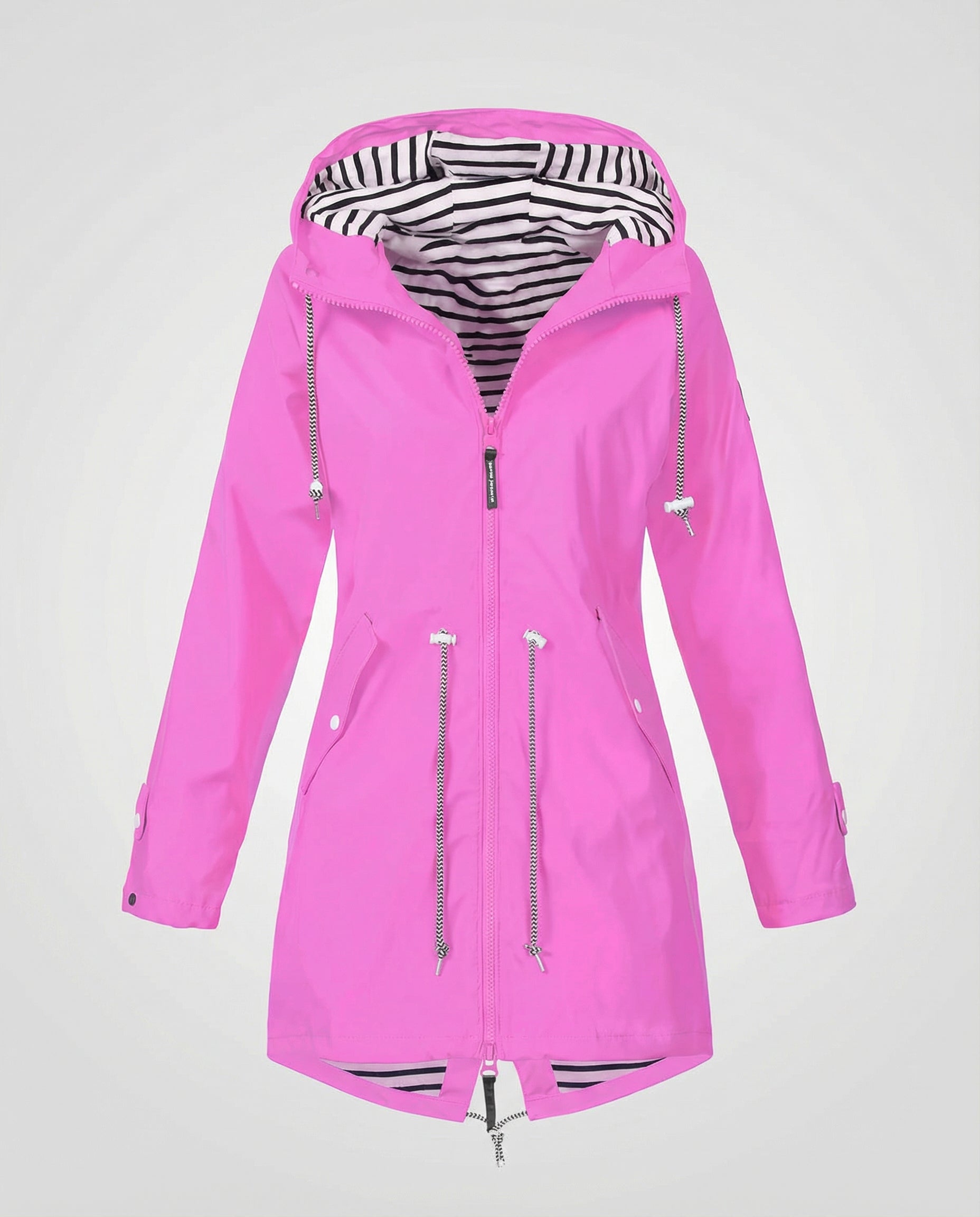 Parka imperméable à capuche avec cordons ajustables rose pour femme