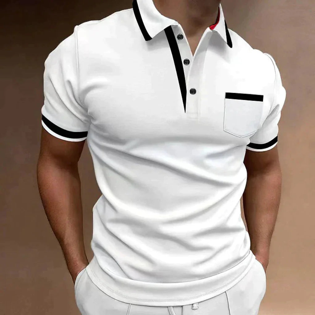 Polo blanc avec détails noirs et poche poitrine blanc pour homme