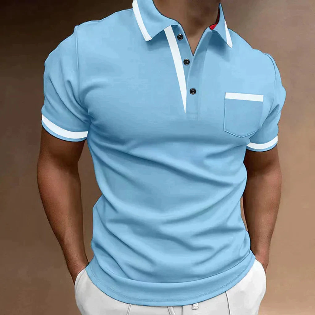 Polo blanc avec détails noirs et poche poitrine bleu pour homme