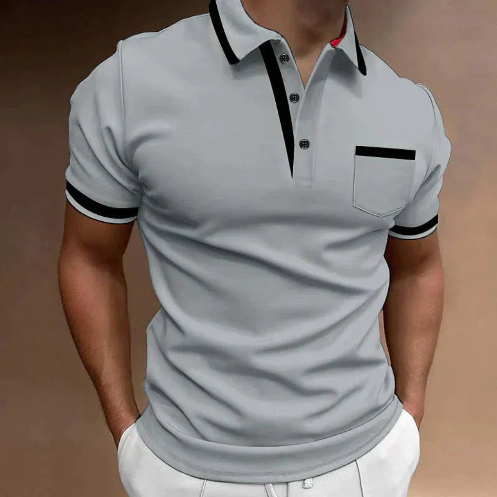 Polo blanc avec détails noirs et poche poitrine gris pour homme