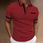 Polo blanc avec détails noirs et poche poitrine rouge pour homme