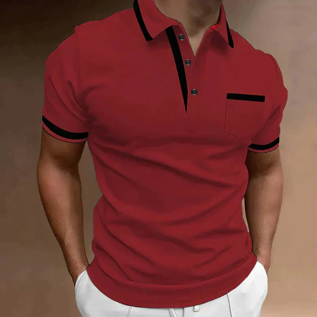 Polo blanc avec détails noirs et poche poitrine rouge pour homme