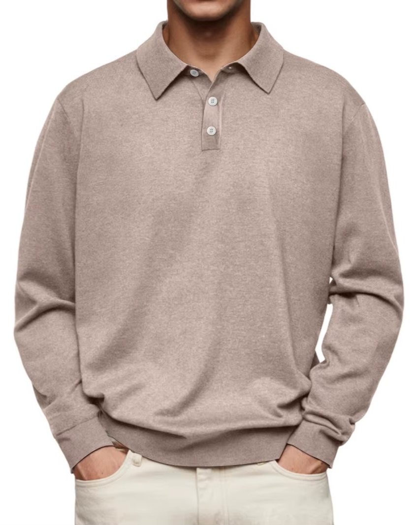 Polo manches longues col structuré pour homme