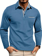 Polo manches longues détails vichy pour homme