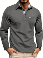 Polo manches longues détails vichy pour homme