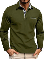 Polo manches longues détails vichy pour homme