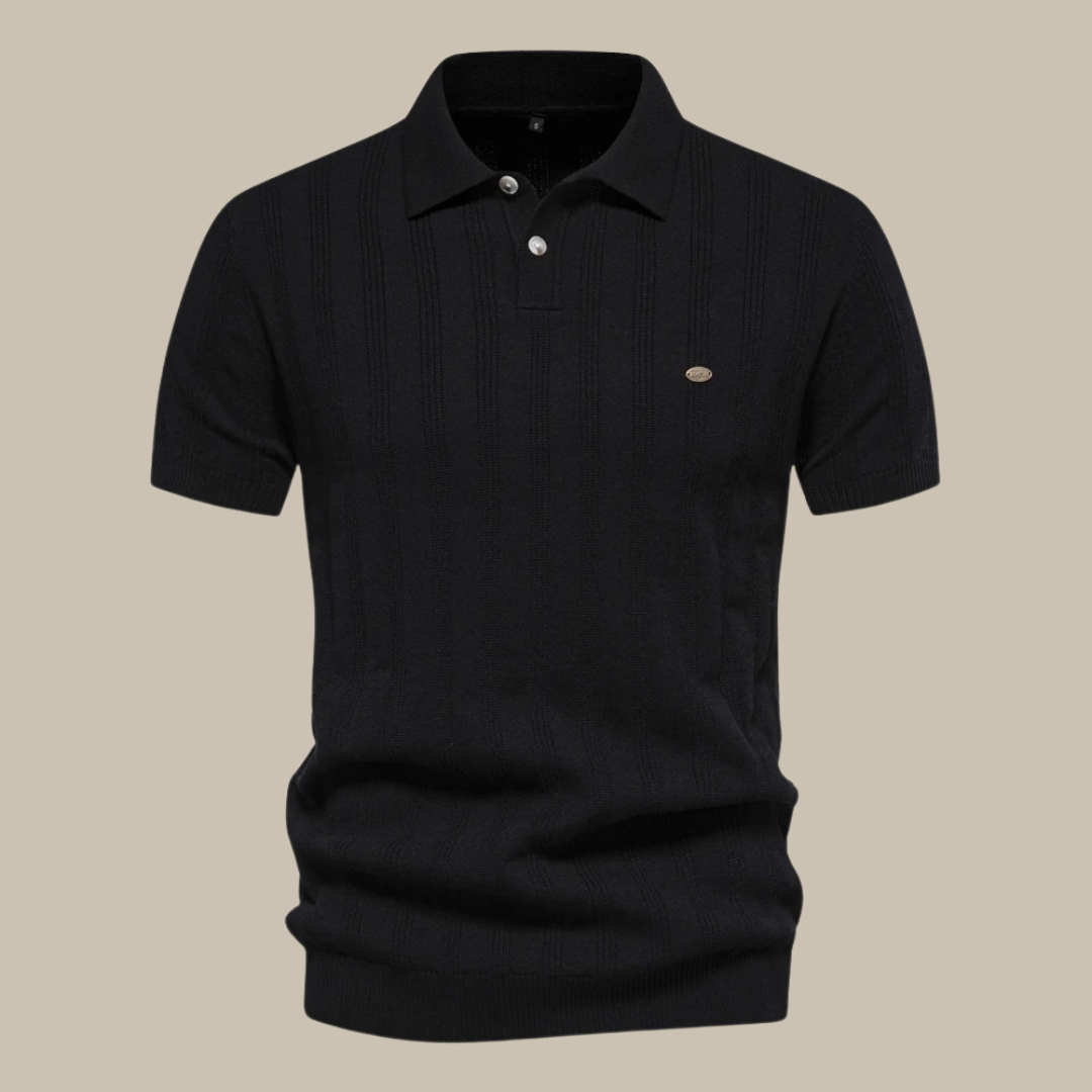 Polo texturé à col chemise et boutons noir pour homme