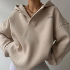 Pull oversize à capuche col polo beige pour femme