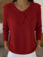 Pull col à revers détail croisé rouge pour femme