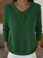 Pull col à revers détail croisé vert pour femme