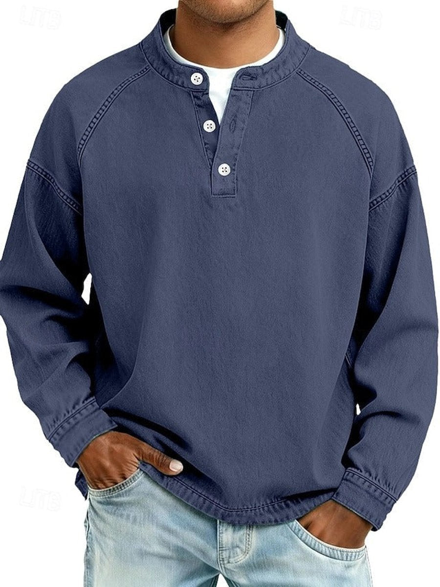 Pull col boutonné effet délavé vintage bleu foncé pour homme