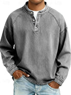 Pull col boutonné effet délavé vintage gris pour homme