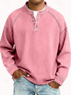 Pull col boutonné effet délavé vintage rose pour homme