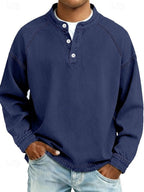Pull col boutonné effet délavé vintage royal bleu pour homme