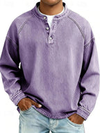 Pull col boutonné effet délavé vintage violet pour homme