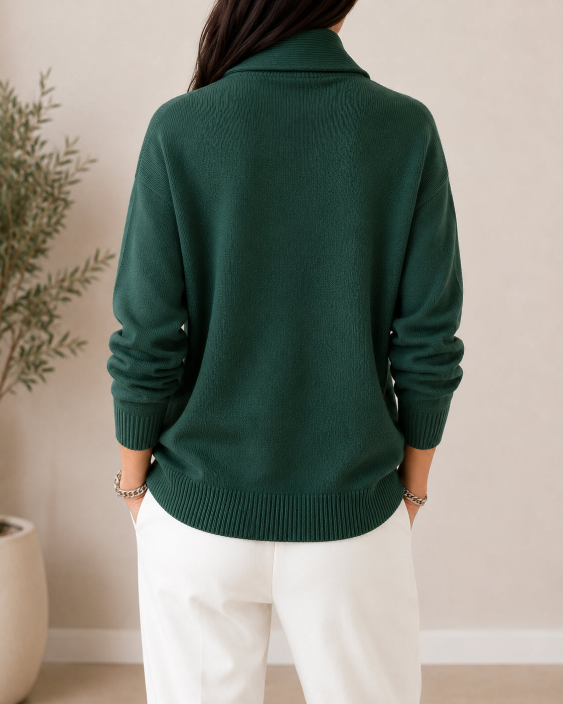 Pull col châle encolure V pour femme – vue 3