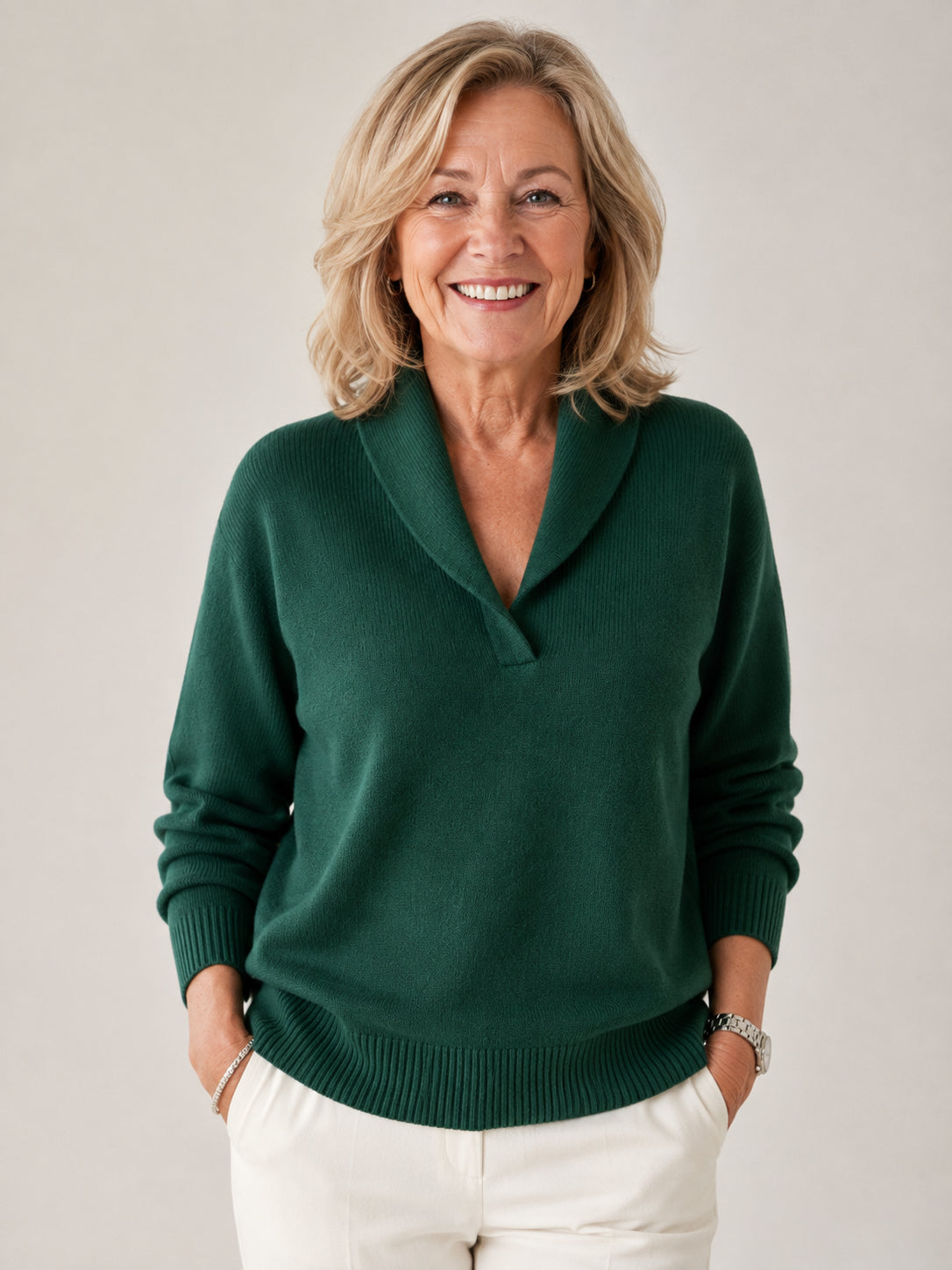 Pull col châle encolure V pour femme