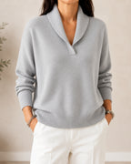 Pull col châle encolure V gris pour femme
