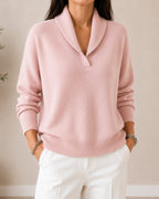 Pull col châle encolure V rose pour femme