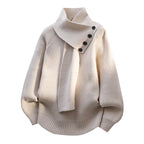 Pull col châle asymétrique à boutons beige pour femme
