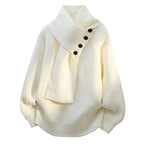 Pull col châle asymétrique à boutons blanc pour femme
