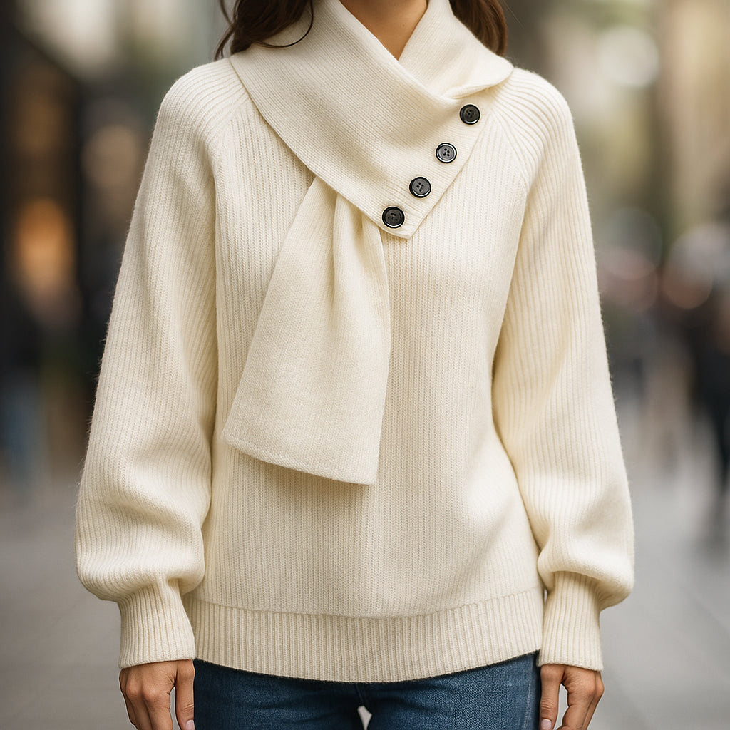 Pull col châle asymétrique à boutons pour femme