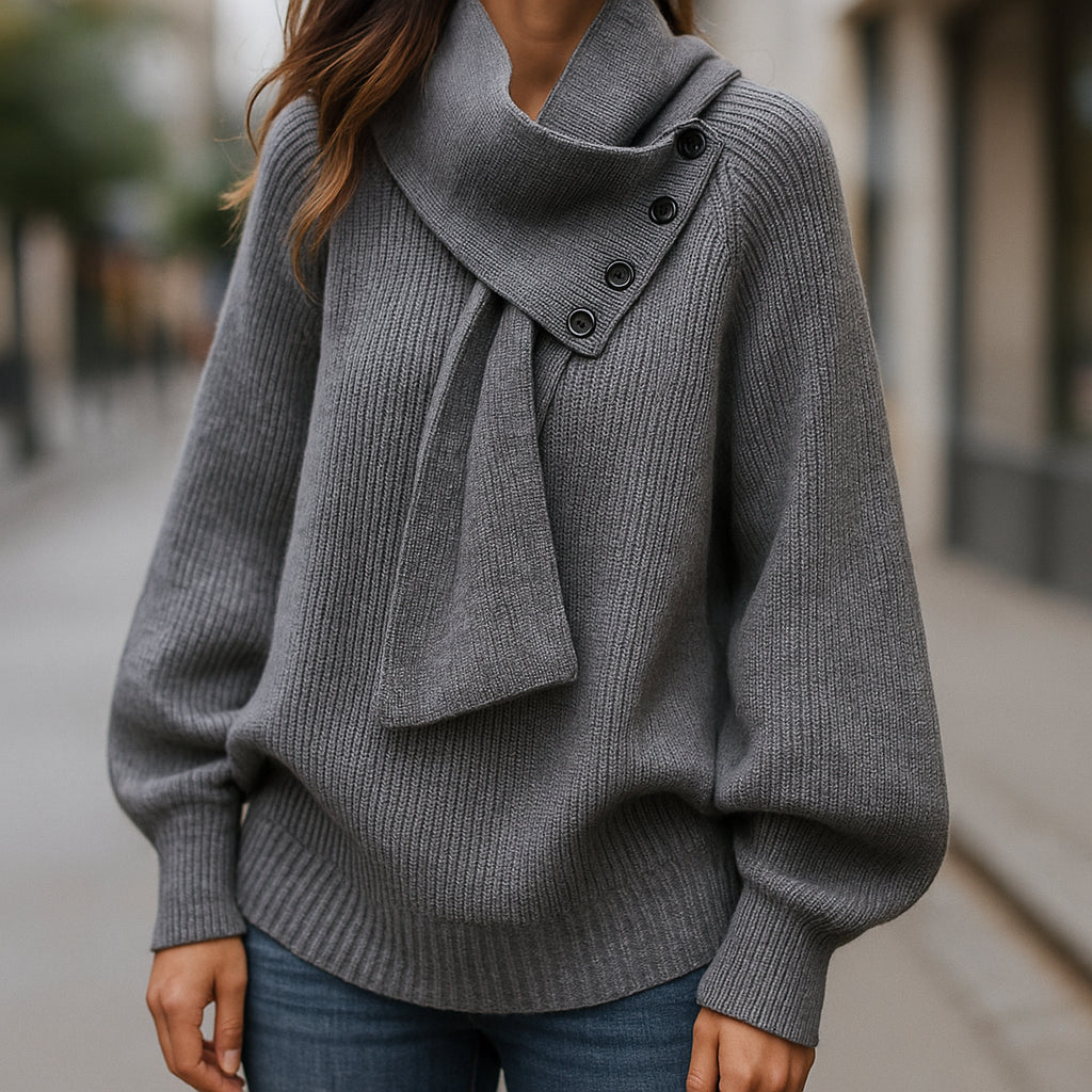 Pull col châle asymétrique à boutons pour femme – vue 2