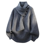 Pull col châle asymétrique à boutons gris pour femme