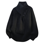Pull col châle asymétrique à boutons noir pour femme