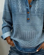 Pull col chemise demi-boutonné motif texturé pour femme