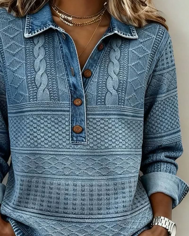 Pull col chemise demi-boutonné motif texturé pour femme – vue 2