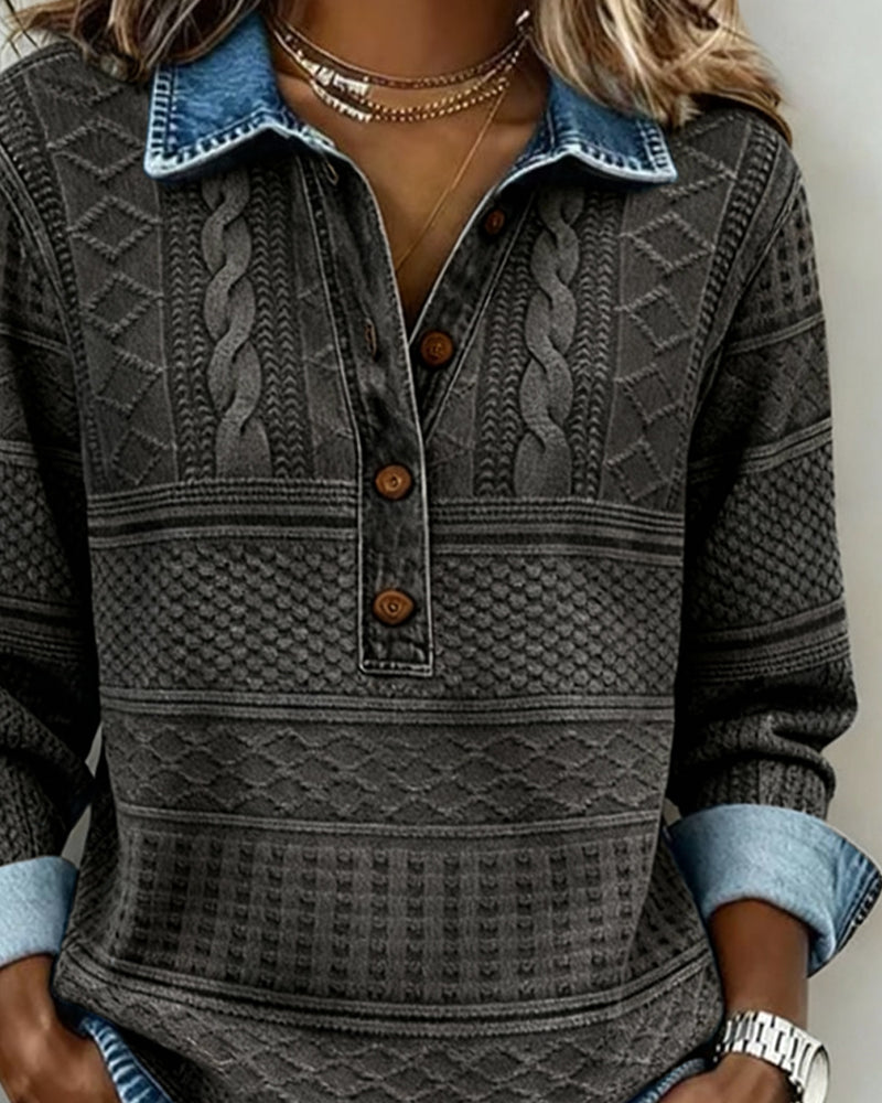 Pull col chemise demi-boutonné motif texturé pour femme – vue 4