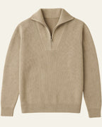 Pull col haut demi-zip côtelé beige pour homme