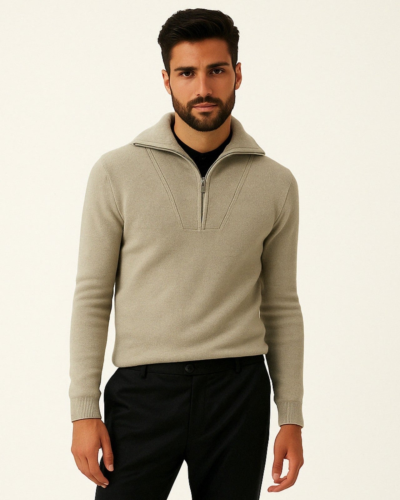 Pull col haut demi-zip côtelé pour homme