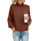 Pull col montant à bandes tricolores marron pour femme