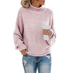 Pull col montant à bandes tricolores rose pour femme