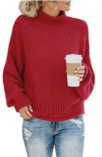 Pull col montant à bandes tricolores framboise pour femme