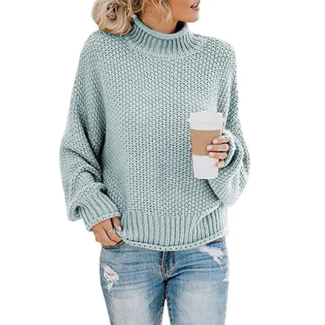 Pull col montant à bandes tricolores menthe pour femme